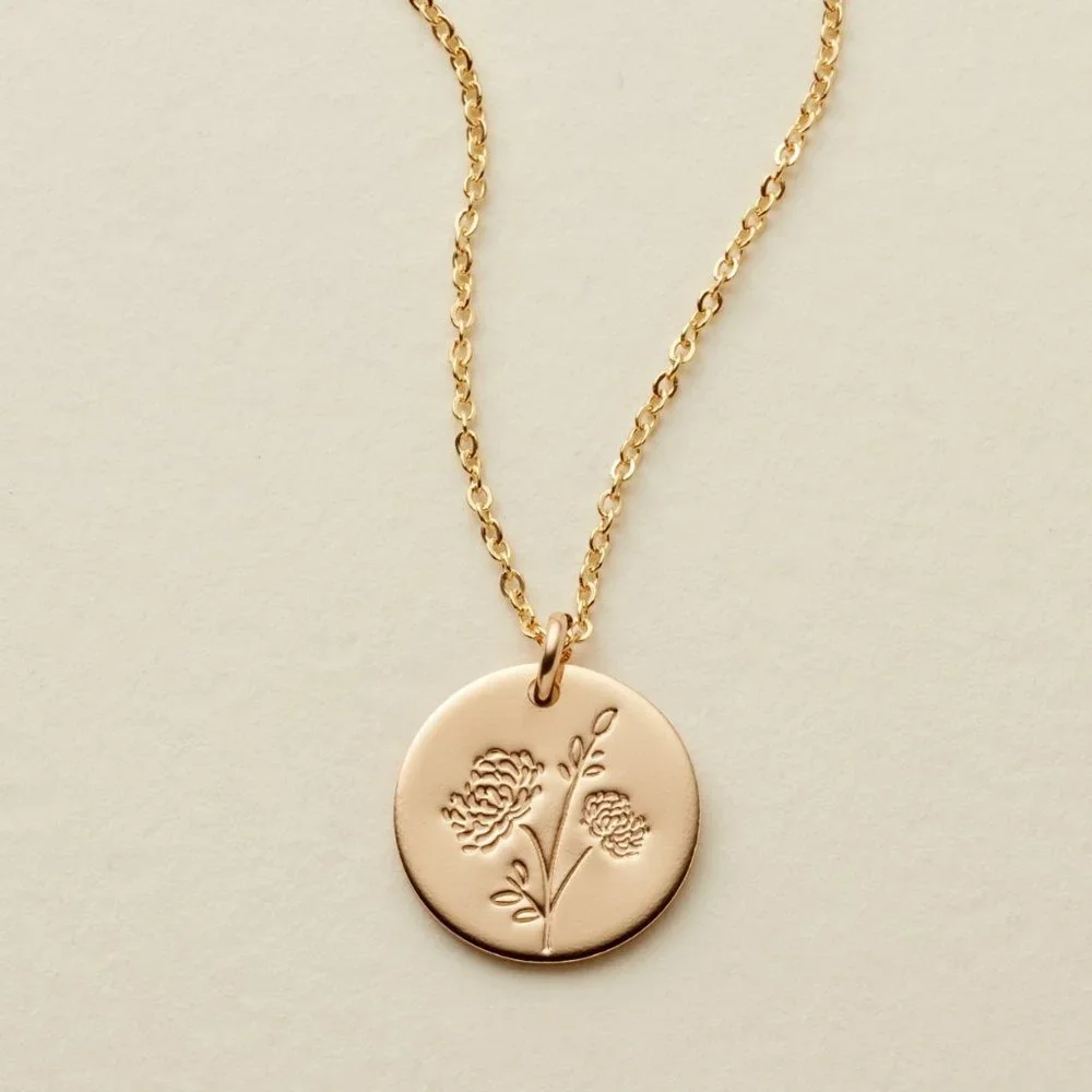 November Chrysanthemum Birth Flower Charm Necklace - Picture 7 of 13